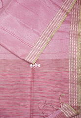 Rose Milk Pink - Jute Tussar Silk Saree Jute Grooves with Simple Border - Best for Small Functions