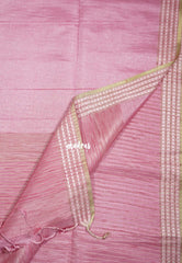 Rose Milk Pink - Jute Tussar Silk Saree Jute Grooves with Simple Border - Best for Small Functions