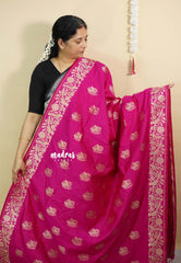 Queen's Pink - Vadhanam - Premium Jute tussar with full birds weaving buttas and border