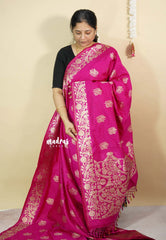 Queen's Pink - Vadhanam - Premium Jute tussar with full birds weaving buttas and border