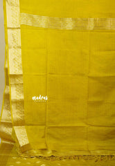 Greenish Yellow - Vadhanam - Premium Jute Tussar silk with buttas and gold zari border