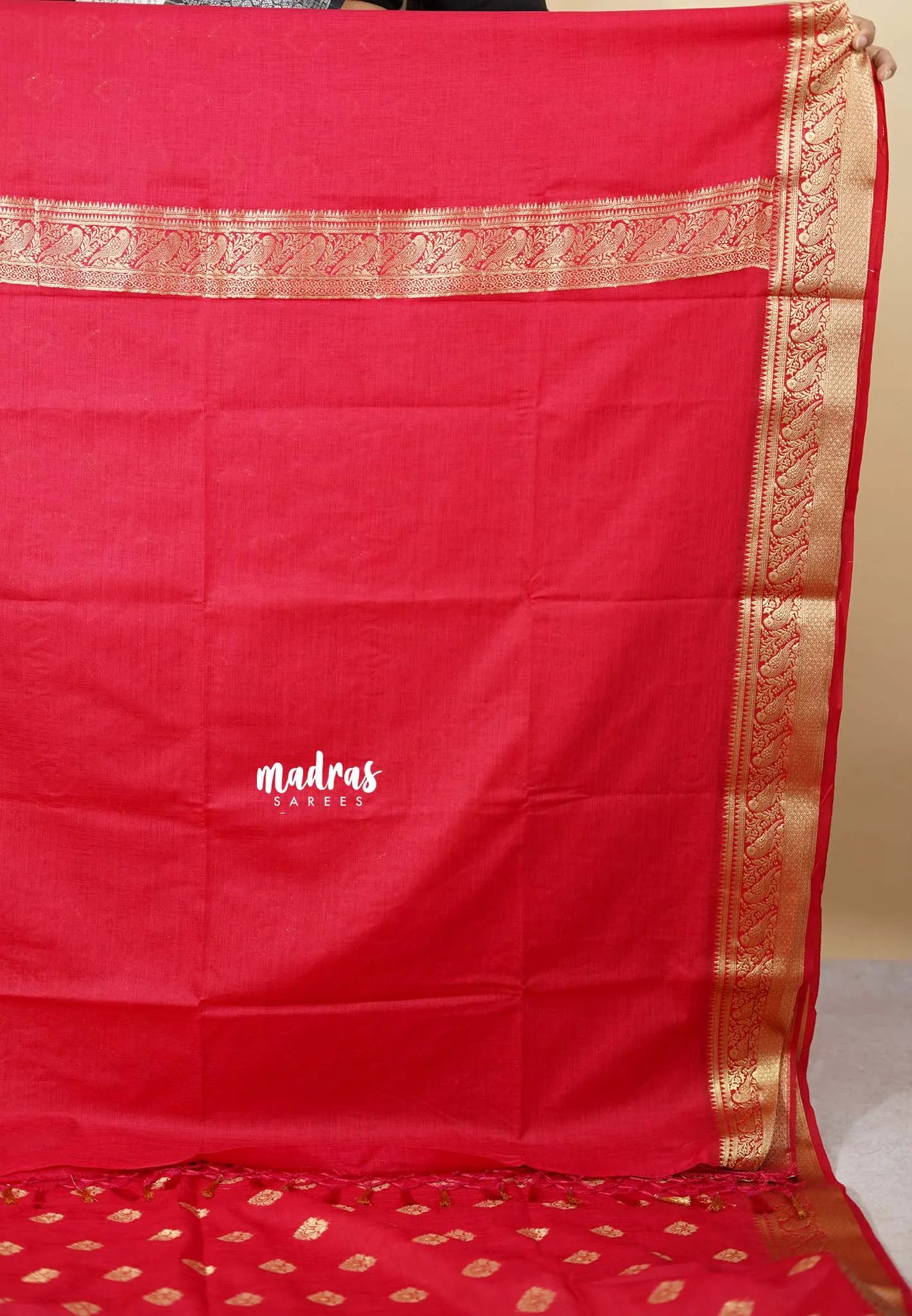 Reddish Pink - Vadhanam - Premium Jute Tussar silk with buttas and gold zari border