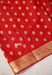 Classic Red - Vadhanam - Premium Jute Tussar silk with buttas and gold zari border