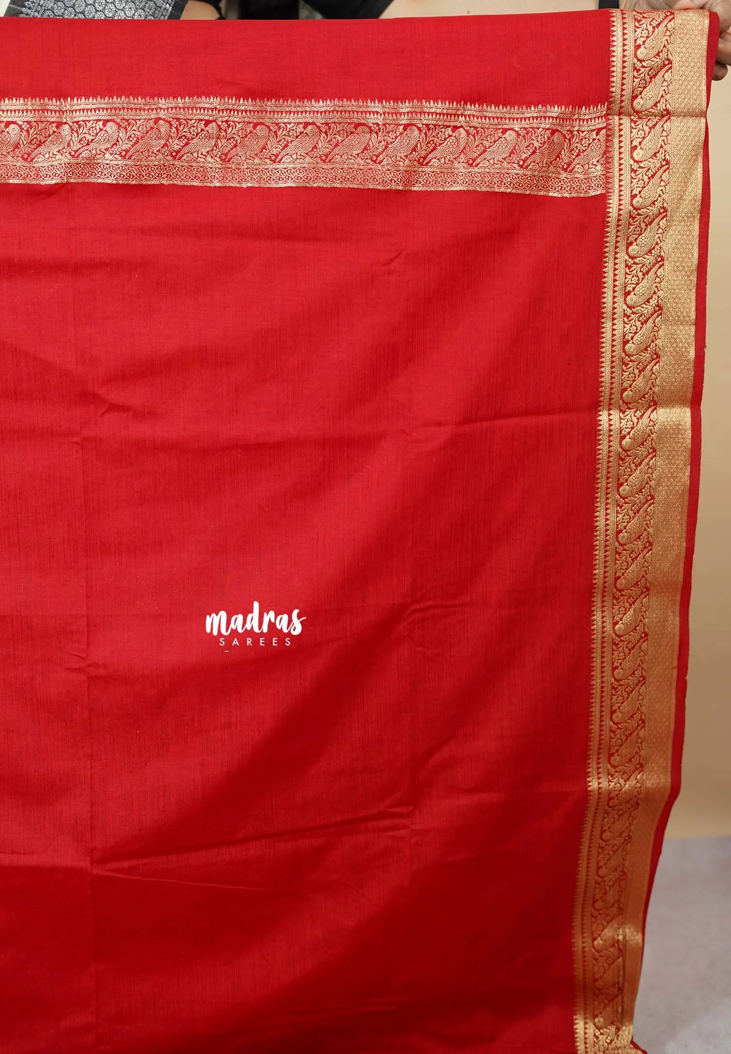 Classic Red - Vadhanam - Premium Jute Tussar silk with buttas and gold zari border