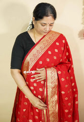 Classic Red - Vadhanam - Premium Jute Tussar silk with buttas and gold zari border