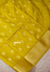 Greenish Yellow - Vadhanam - Premium Jute Tussar silk with buttas and gold zari border