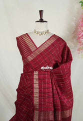 Pinkish Maroon - Vadhanam - 120 count Jute Tussar Silk Saree with Tissue Border - Best for Office Wear | Casual Wear