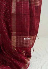 Pinkish Maroon - Vadhanam - 120 count Jute Tussar Silk Saree with Tissue Border - Best for Office Wear | Casual Wear
