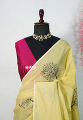 Butter Yellow Valentine Special - Family Tree Sowmiya Organic Bamboo Cotton Saree Butter Yellow Valentine Special - Family Tree Sowmiya Organic Bamboo Cotton Saree