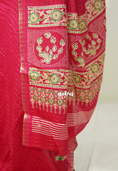 Crimson Pink - Light weight Vasundra Printed Silk Zari Checks with Pichwai Cow Printed Border - Best for Office Wear