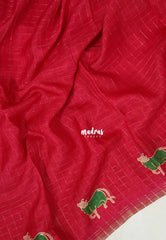 Crimson Pink - Light weight Vasundra Printed Silk Zari Checks with Pichwai Cow Printed Border - Best for Office Wear