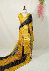 Ebony Black with Mustard Yellow - Light weight Vasundra Printed Silk with vintage muppagam design - Best for Office Wear