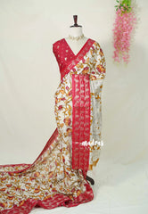 Ivory Cream - Vasundra Printed Silk with Floral Body and Silk Blouse - Perfect for Small Functions