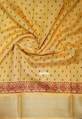 Yellowish Sandal - Premium Vasundra Printed Silk Zari Border with Tree Prints - Best for Casual Wear