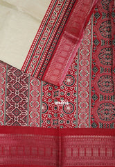 Sandal Beige with Queen's Pink - Premium Vasundra Printed Silk Zari Border with Contrast Pallu and Blouse - Best for Casual Wear