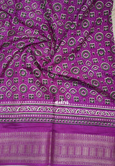 Sandal Beige with Purple - Premium Vasundra Printed Silk Zari Border with Contrast Pallu and Blouse - Best for Casual Wear