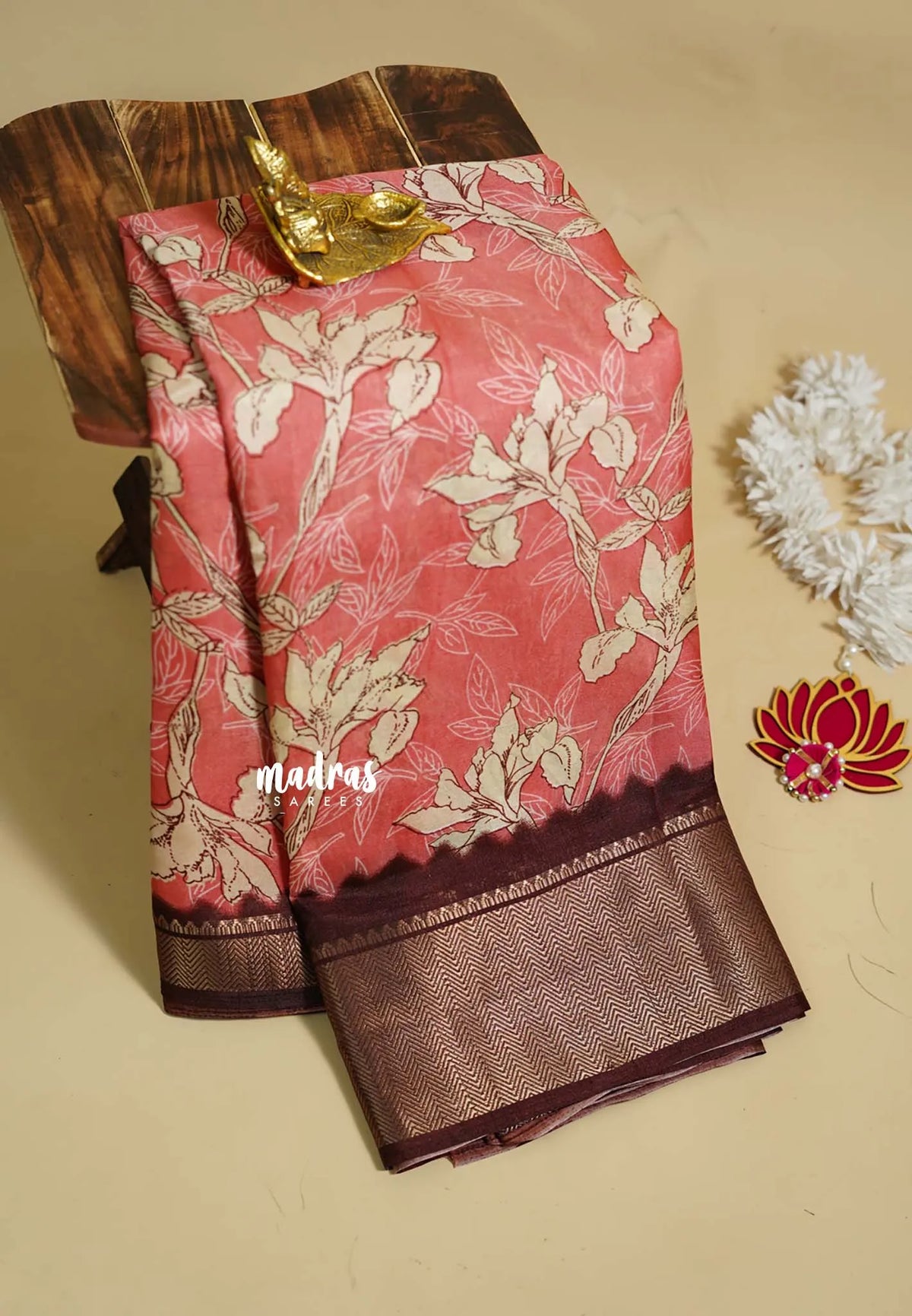 Peach Pink - Light weight Vasundra printed silk with floral prints