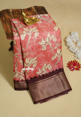 Peach Pink - Light weight Vasundra printed silk with floral prints