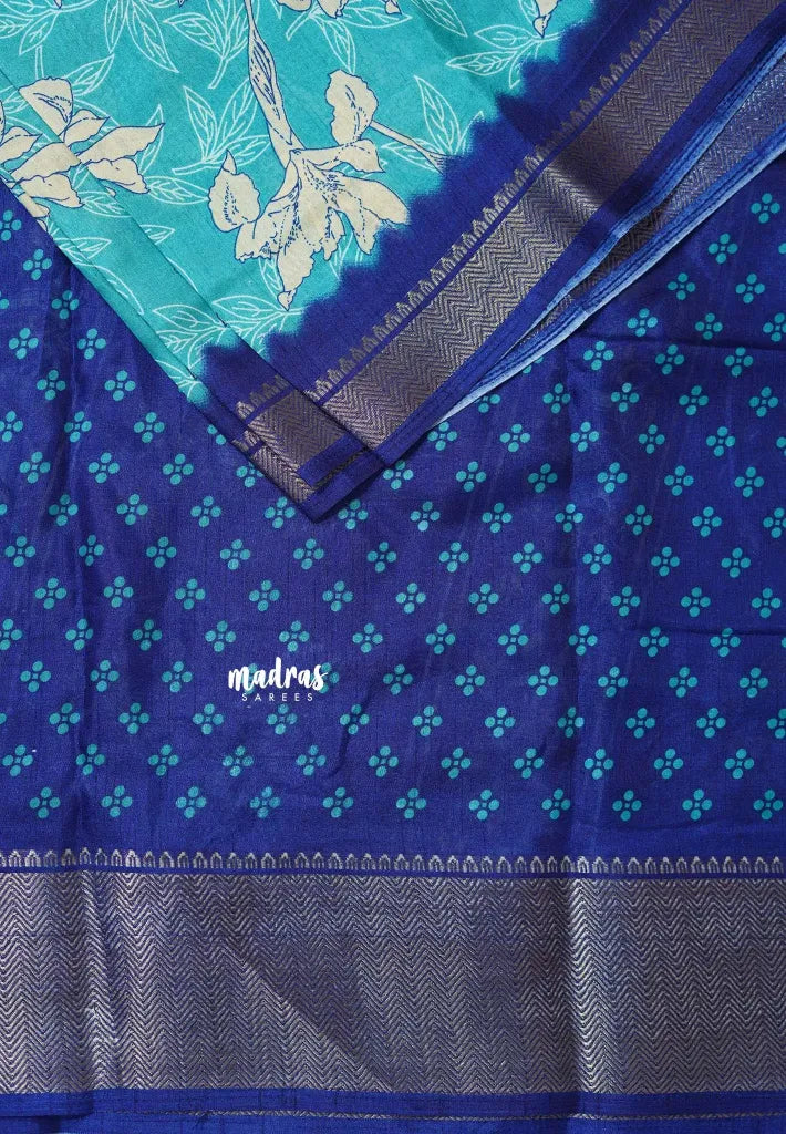 Sky Blue - Light weight Vasundra printed silk with floral prints