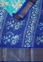 Sky Blue - Light weight Vasundra printed silk with floral prints