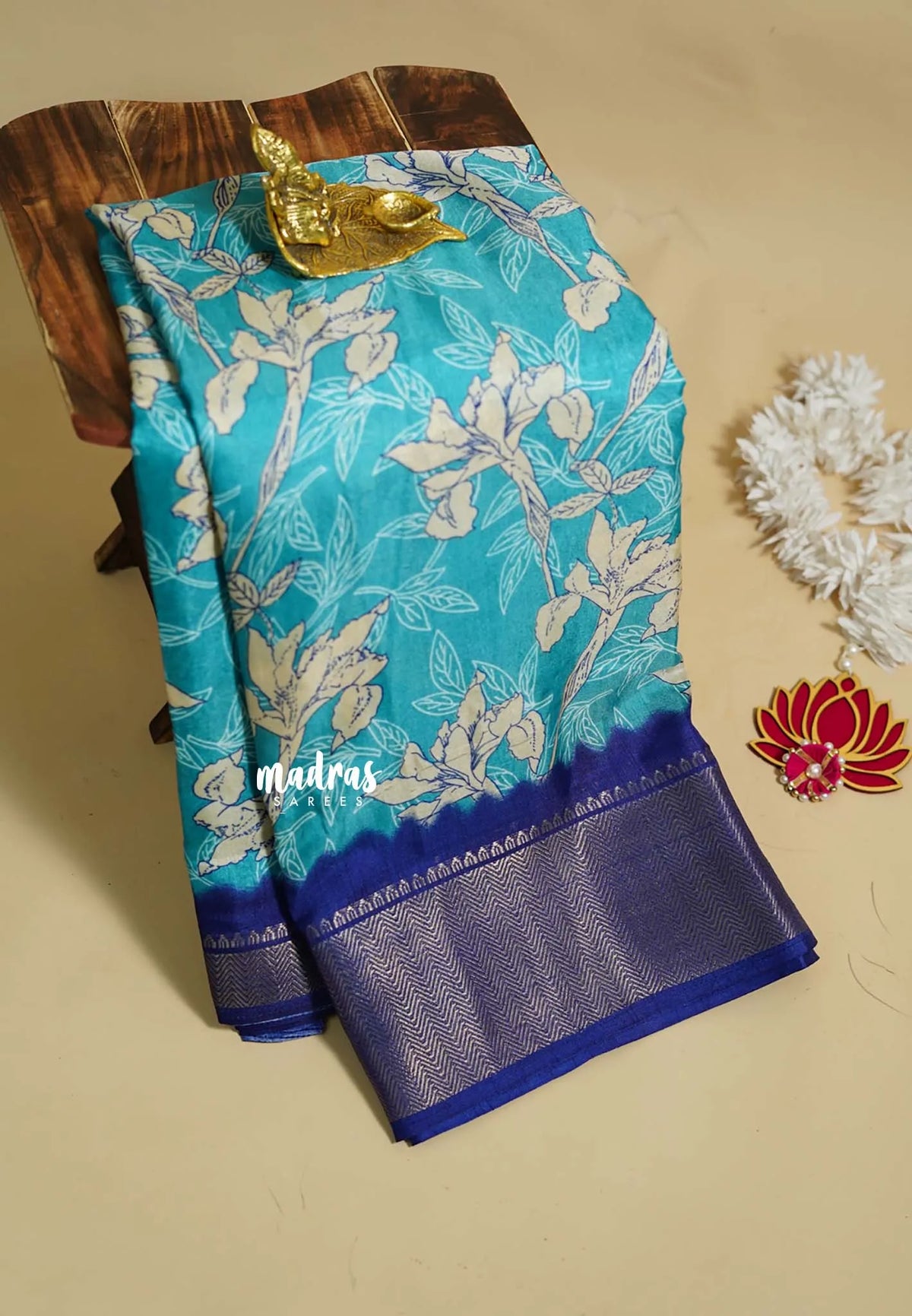 Sky Blue - Light weight Vasundra printed silk with floral prints