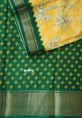 Yellow - Light weight Vasundra printed silk with floral prints