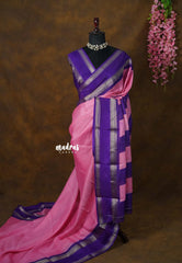 Pink Blossom - Premium vasundra printed silk checks body with rettapet border - Best for school college wear | work wear | casual wear |