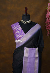 Ebony Block - Premium vasundra printed silk with rettapet border banarasi blouse combo - Best for school college wear | work wear | casual wear |