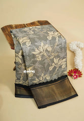 Pastel Grey - Light weight Vasundra printed silk with floral prints
