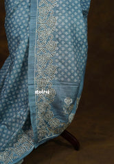 Steel Blue - Veena - Lightweight Semi tussar saree wtih floral cutwork border - Perfect for Office Wear