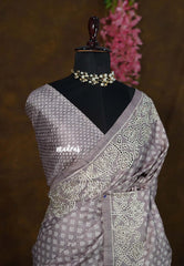 Earthy Tone Lavender - Veena - Lightweight Semi tussar saree wtih floral cutwork border - Perfect for Office Wear