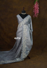 Moonstone Grey - Veena - Lightweight Semi tussar saree wtih floral cutwork border - Perfect for Office Wear