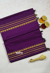 Magenta Purple - Vintage gadwal silk cotton plain body multi chain border