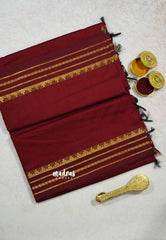 Maroon - Vintage gadwal silk cotton plain body multi chain border