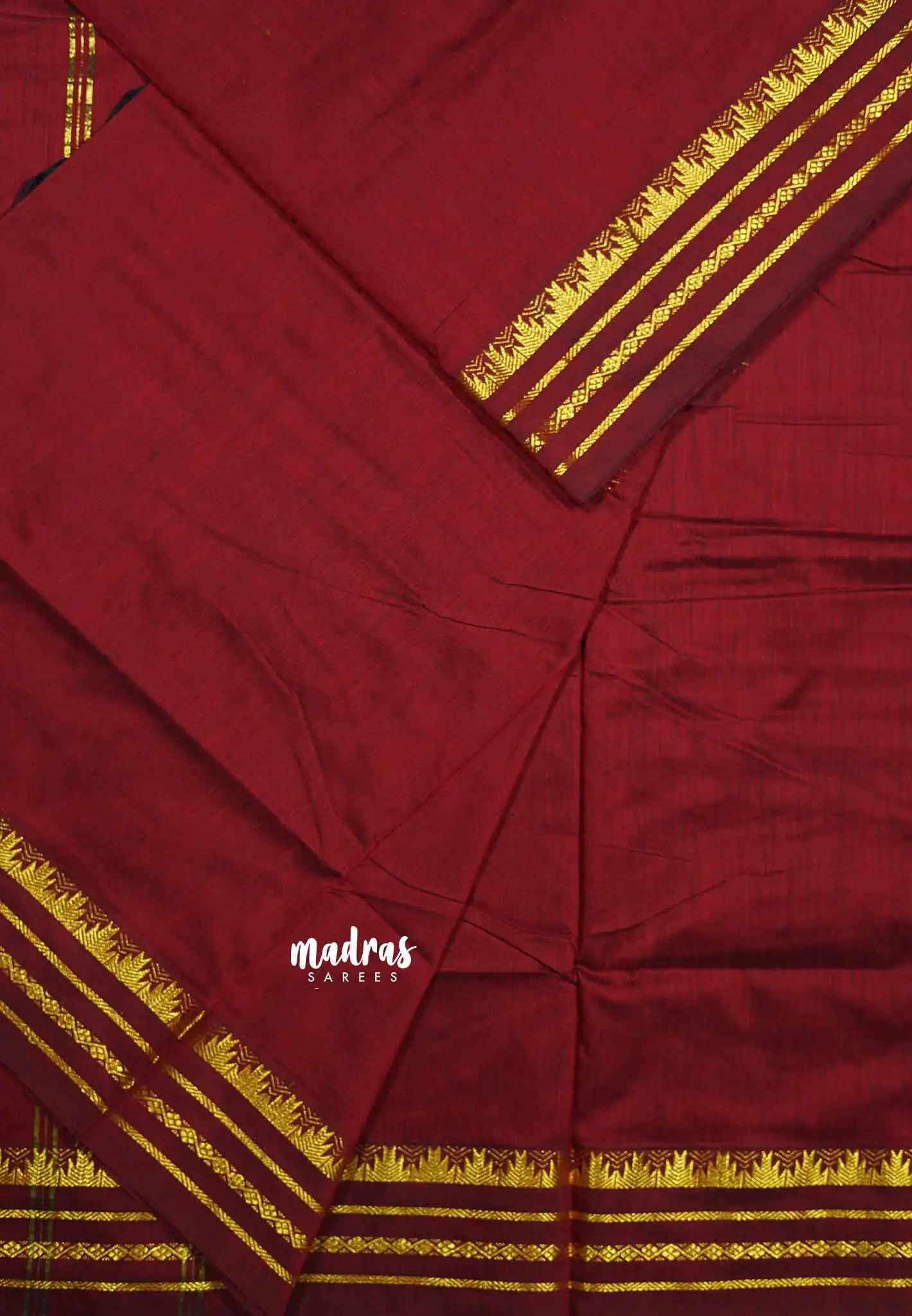 Maroon - Vintage gadwal silk cotton plain body multi chain border