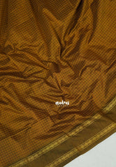 Mustard Brown - Vintage Gadwal silk cotton with Muthu kattam check body Traditional Border - Best for Temple Visit