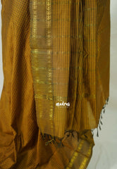 Mustard Brown - Vintage Gadwal silk cotton with Muthu kattam check body Traditional Border - Best for Temple Visit