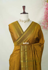 Mustard Brown - Vintage Gadwal silk cotton with Muthu kattam check body Traditional Border - Best for Temple Visit