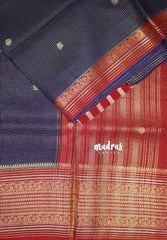 Midnight Blue - Durga - Banarasi Premium Viscose Silk with Micro Zari Checks and Rich Border - Best for Diwali Festive