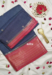 Navy Blue Pink - Durga - Banarasi Premium Viscose Silk with Micro Zari Checks and Rich Border - Best for Diwali Festive