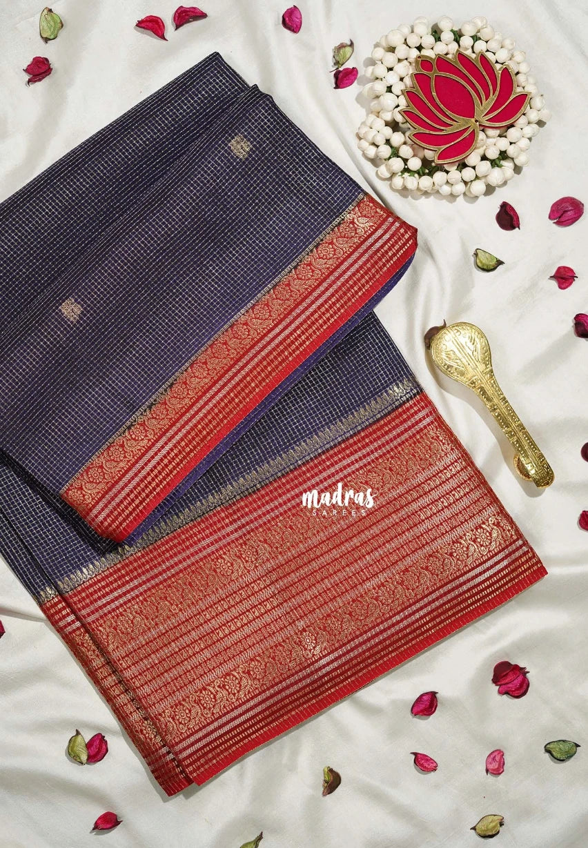 Midnight Blue - Durga - Banarasi Premium Viscose Silk with Micro Zari Checks and Rich Border - Best for Diwali Festive