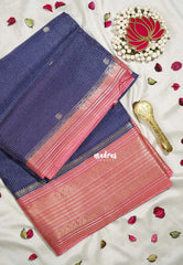 Navy Blue - Durga - Banarasi Premium Viscose Silk with Micro Zari Checks and Rich Border - Best for Diwali Festive