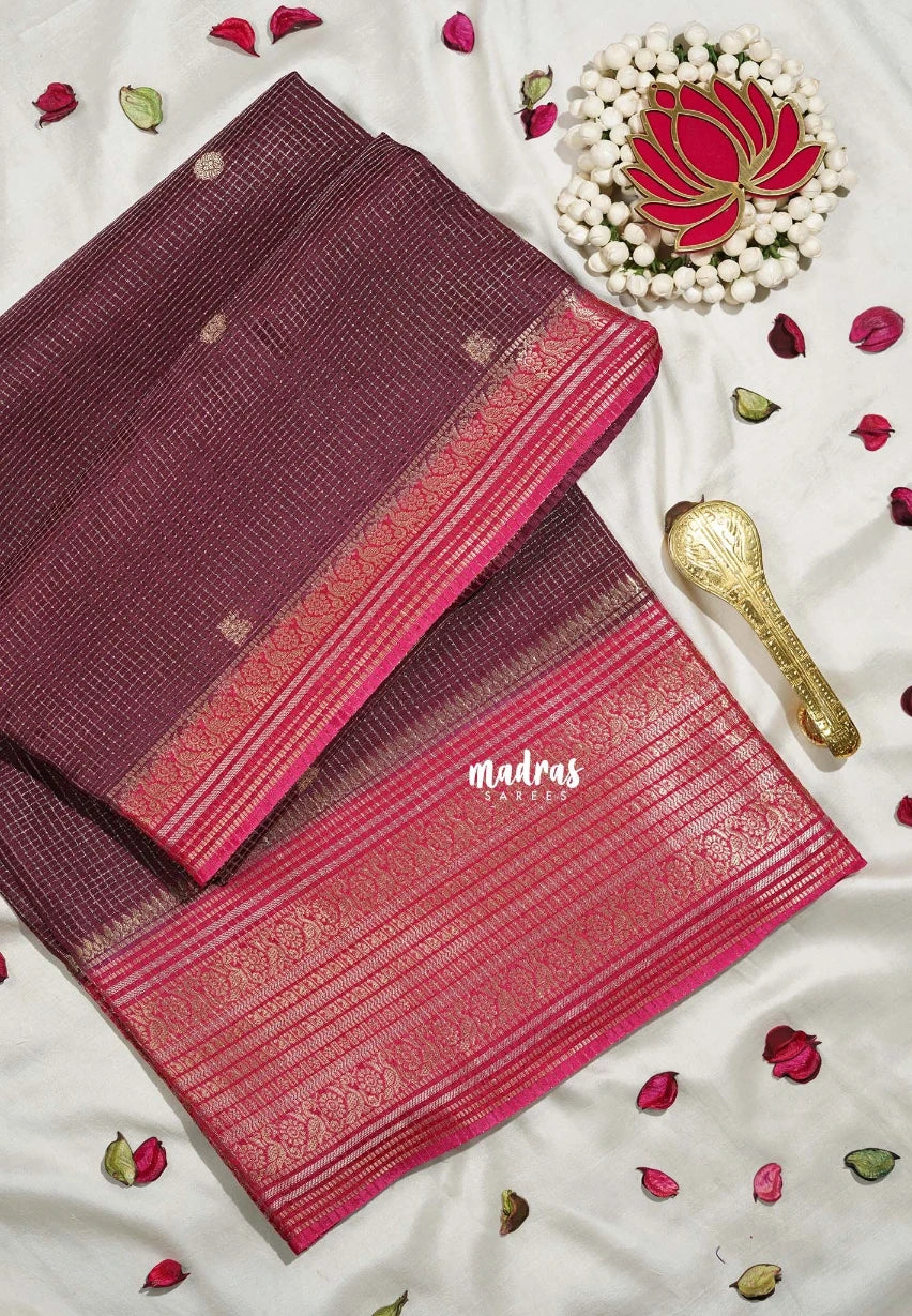 Deep Beet Pink - Durga - Banarasi Premium Viscose Silk with Micro Zari Checks and Rich Border - Best for Diwali Festive