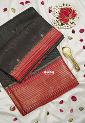 Jet Black - Durga - Banarasi Premium Viscose Silk with Micro Zari Checks and Rich Border - Best for Diwali Festive