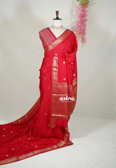 Spicy Red - Durga - Banarasi Premium Viscose Silk with Yaanai, Mayil Border and Mayil Buttas - Best for Pooja Functions | Diwali Festive
