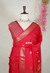 Spicy Red - Durga - Banarasi Premium Viscose Silk with Yaanai, Mayil Border and Mayil Buttas - Best for Pooja Functions | Diwali Festive