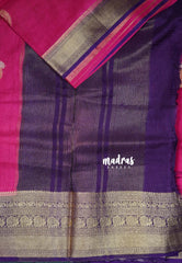 Queen's Pink - Durga - Banarasi Premium Viscose Silk with Mayil, Yaanai Border and Buttas - Best for Pooja Functions | Diwali Festive