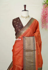 Rust Orange - Viscous Georgette with Viraoosi Kattam Weaving Body Multi Border with Designer Blouse