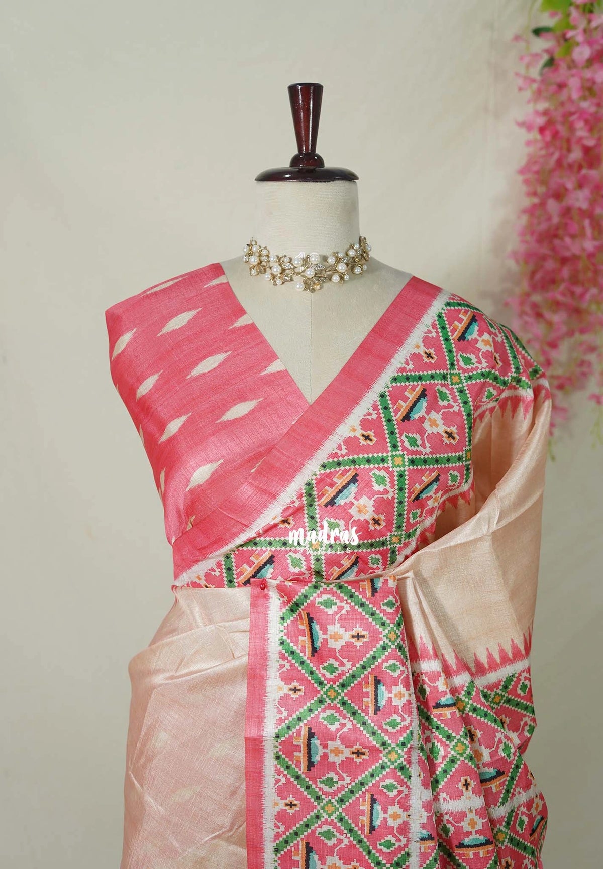 Powder Peach - Yamini Paper Silk Patola Printed Border and Pallu  - Perfect Office Wear | Casual Wear