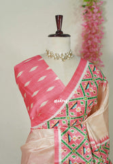 Powder Peach - Yamini Paper Silk Patola Printed Border and Pallu  - Perfect Office Wear | Casual Wear